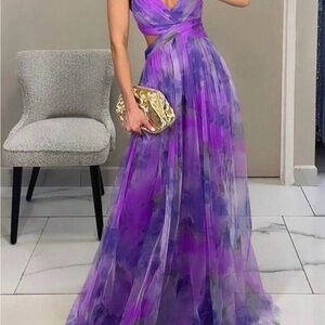 Elegant Purple Watercolor Maxi Dress